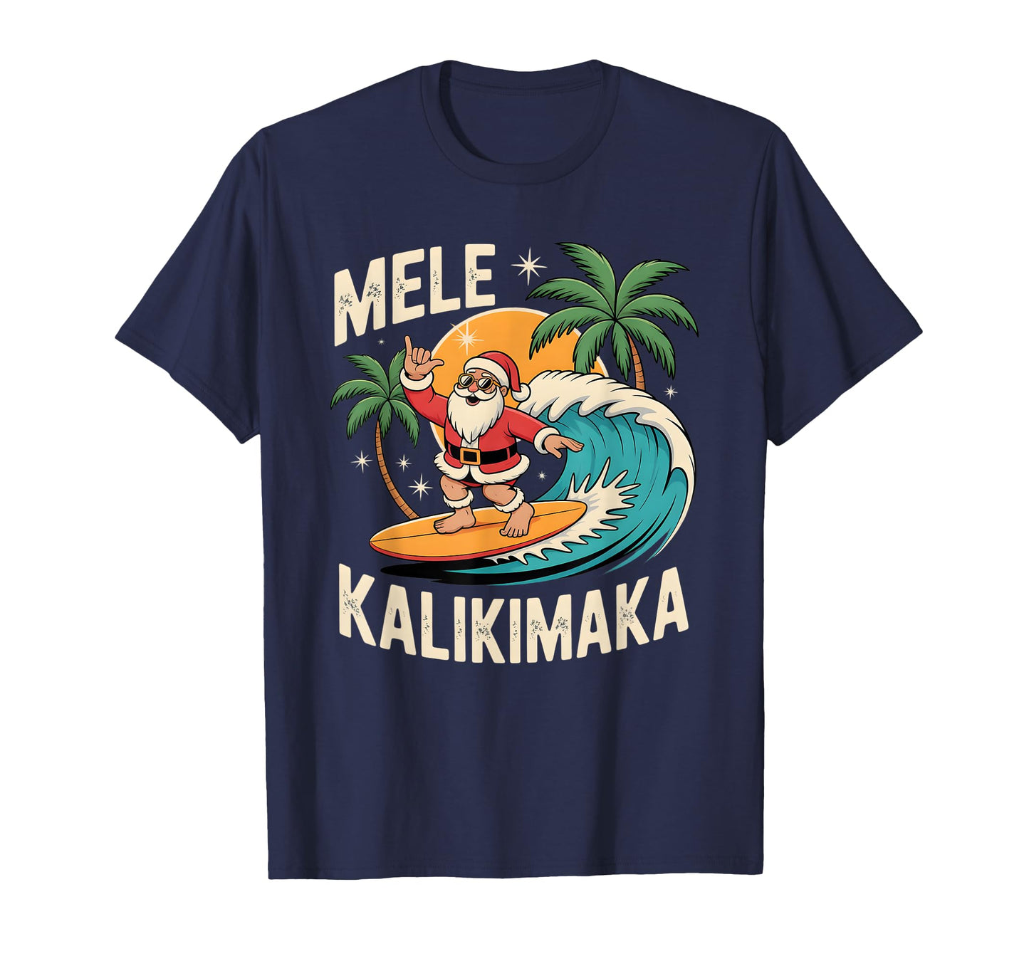 Mele Kalikimaka Hawaii Christmas Shirt Surfing Santa Tee T-Shirt