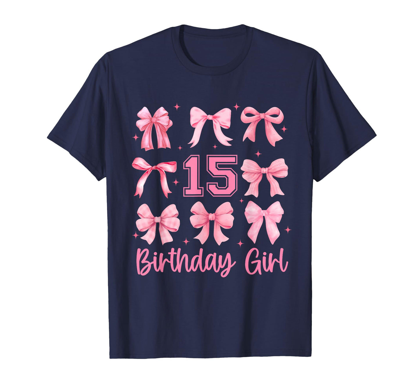 15 Years Old Birthday Girl Pink Bow Girls Kids Cute Birthday T-Shirt