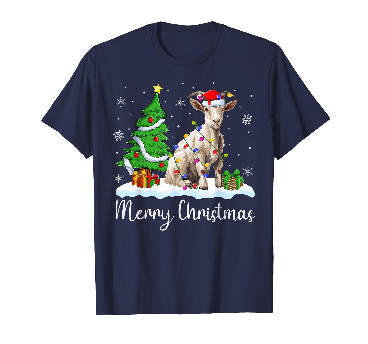 Goat Xmas Lighting Santa Hat Goat Merry Christmas Tree T-Shirt