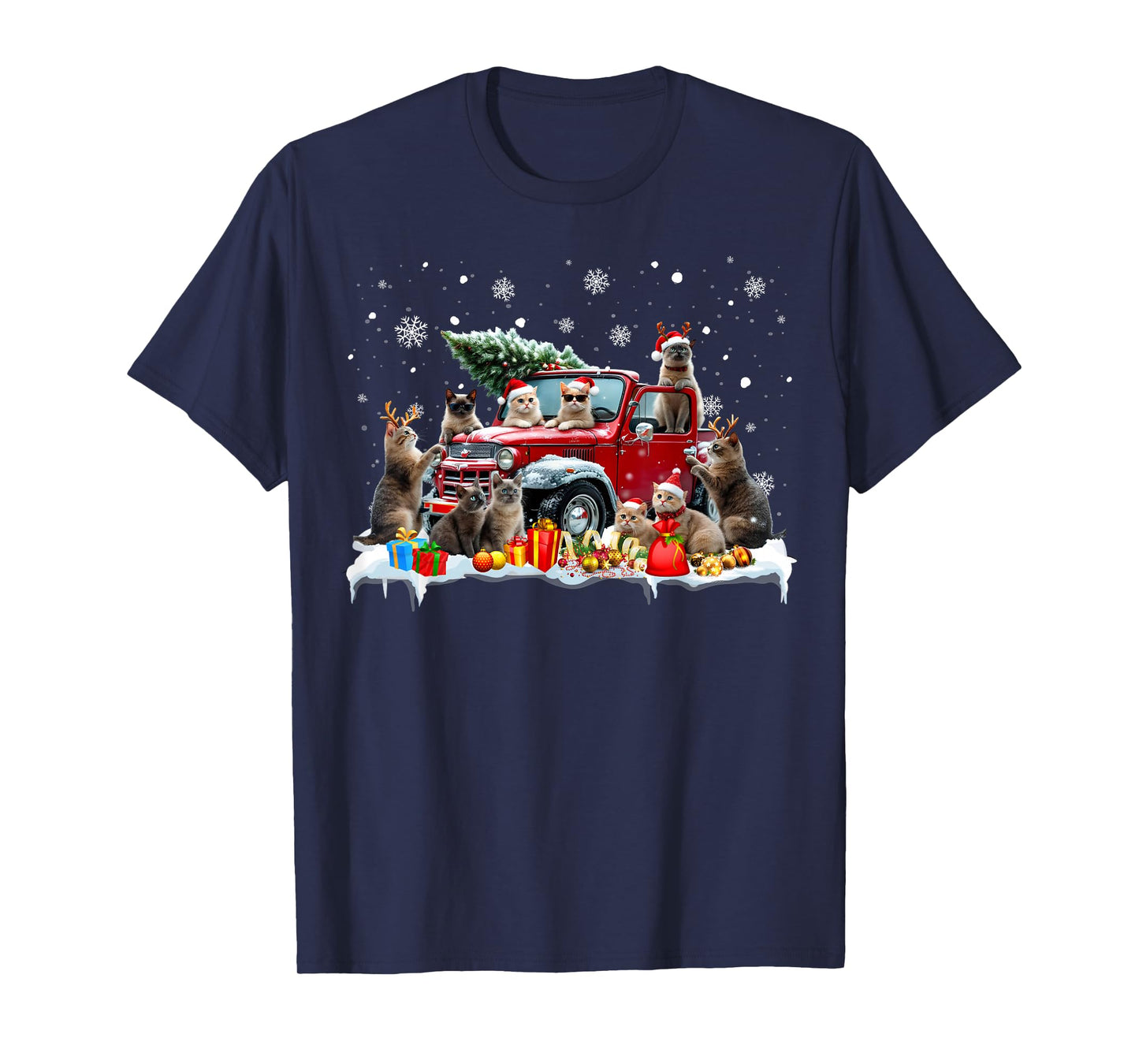 Devon Rex Cat Red Truck Christmas Tree Santa Ugly Xmas T-Shirt