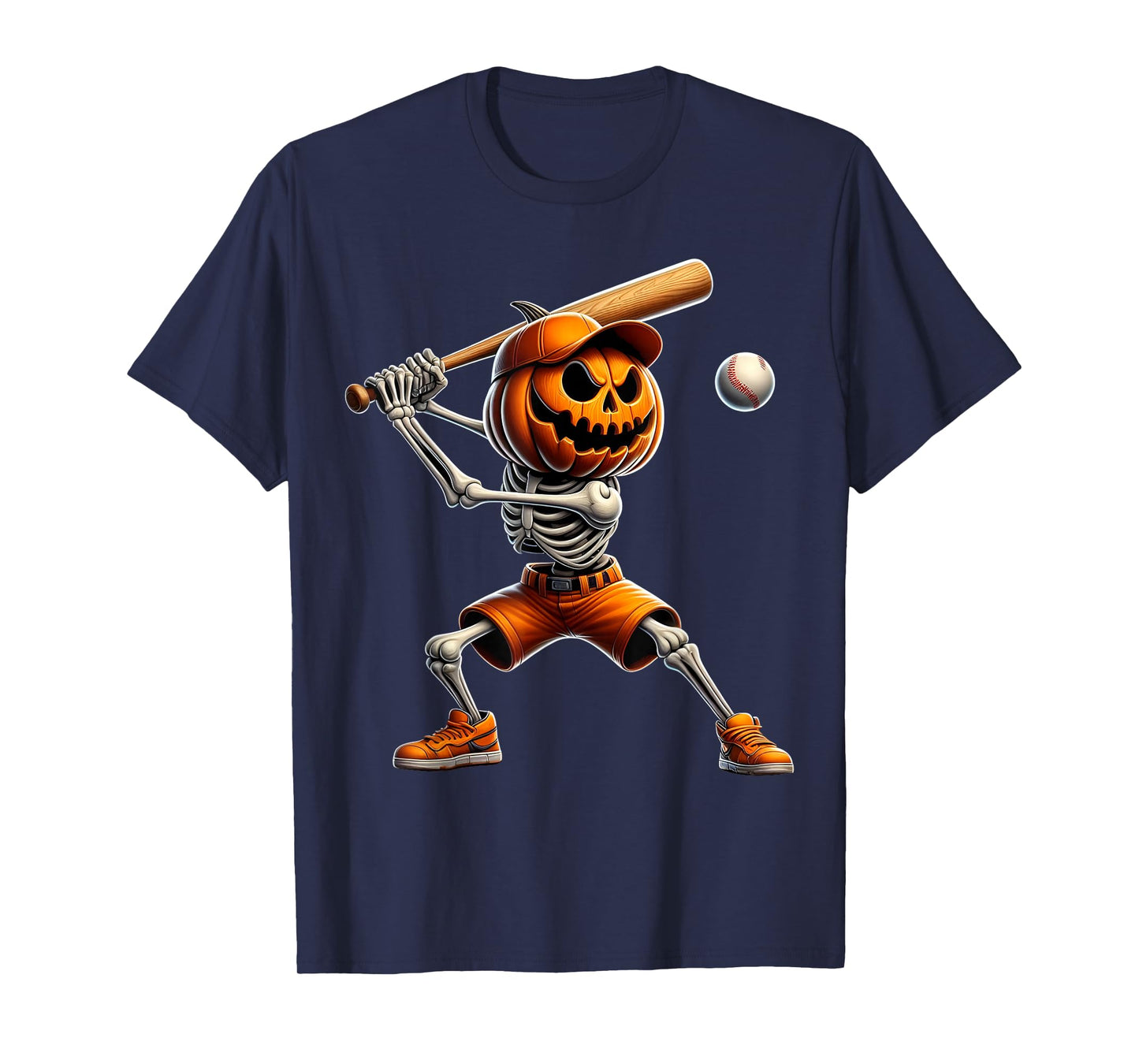 Skeleton Baseball Halloween Pumpkin Costume Boys Kids Women T-Shirt