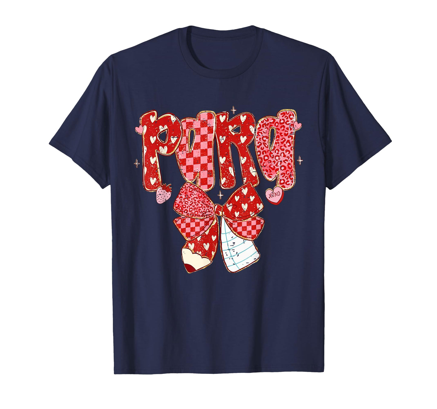 Retro Checkered Coquette Bow Pencil para Teacher Valentine T-Shirt