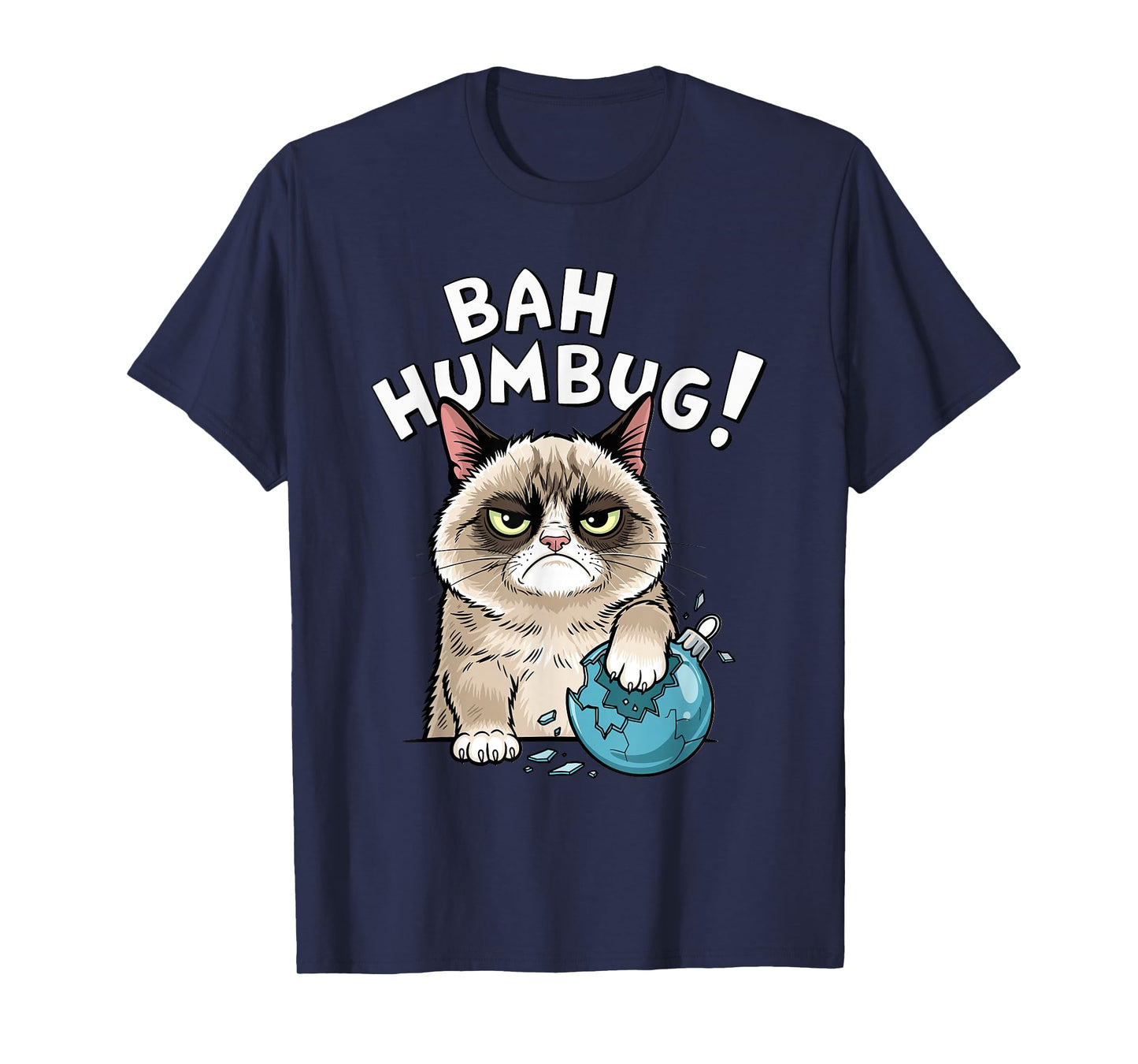 Bah Humbug Funny Bad Cat Christmas Hater Cat Lover Xmas T-Shirt