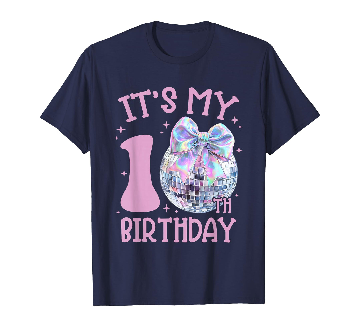 10th Birthday Coquette Bow Disco Ball 10 Year Old Birthday T-Shirt