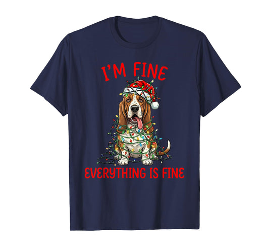 Basset Hound Dog Christmas I'm Fine Everything is Fine T-Shirt