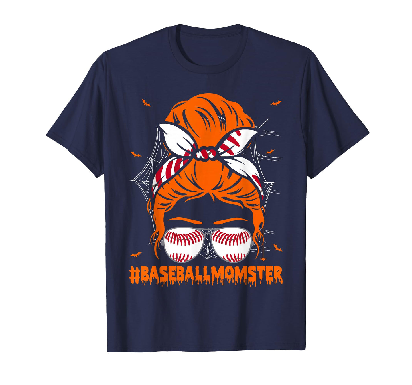 Baseball Momster for Women Halloween Mom Messy Bun T-Shirt