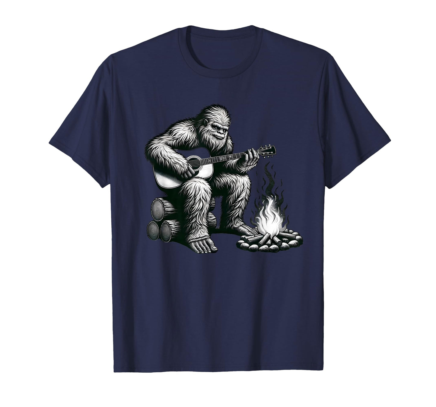 Bigfoot Playing Guitar Rock on Sasquatch Big Foot T-Shirt