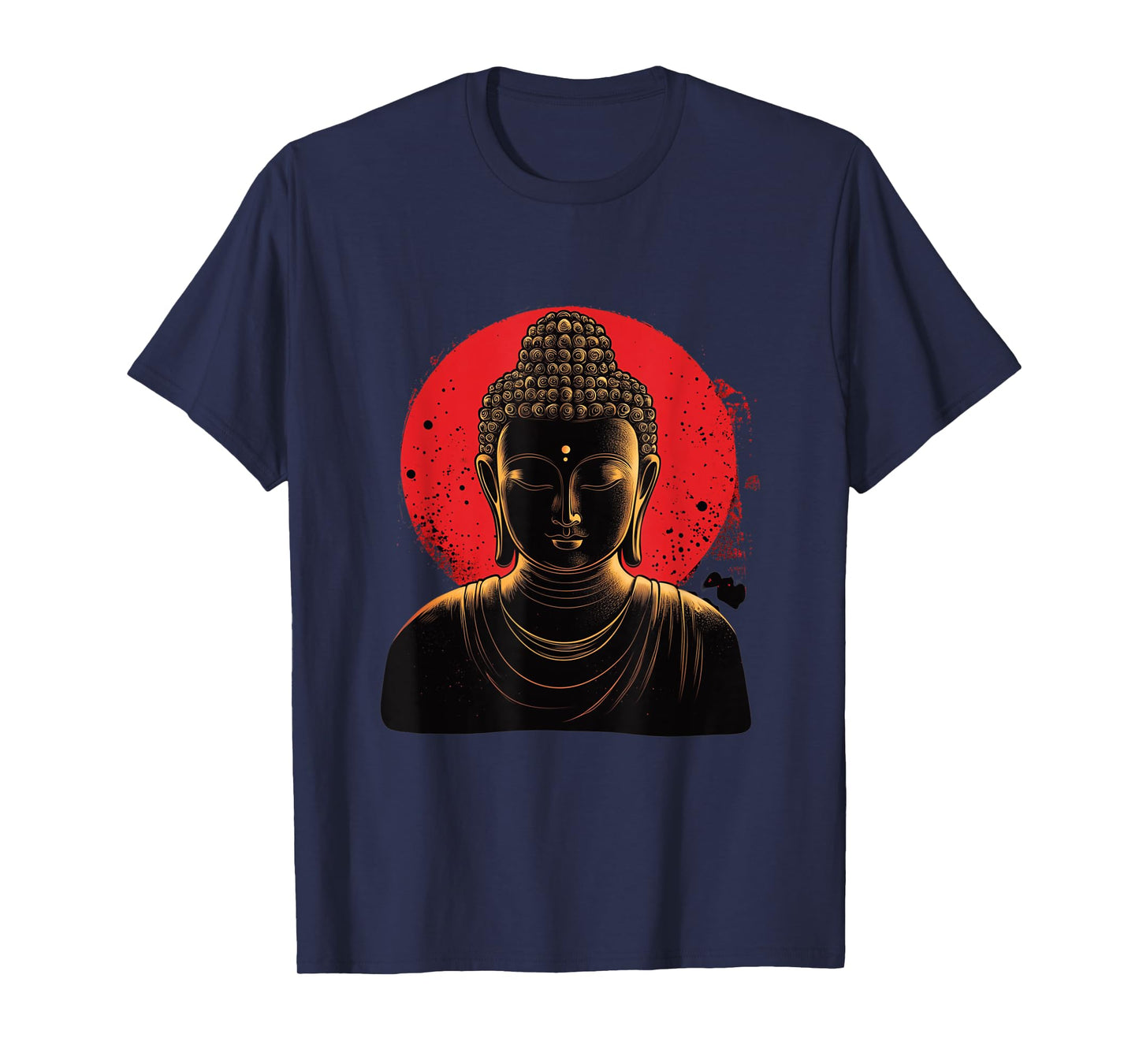 Golden Buddha Head Silhouette with Red Sun T-Shirt