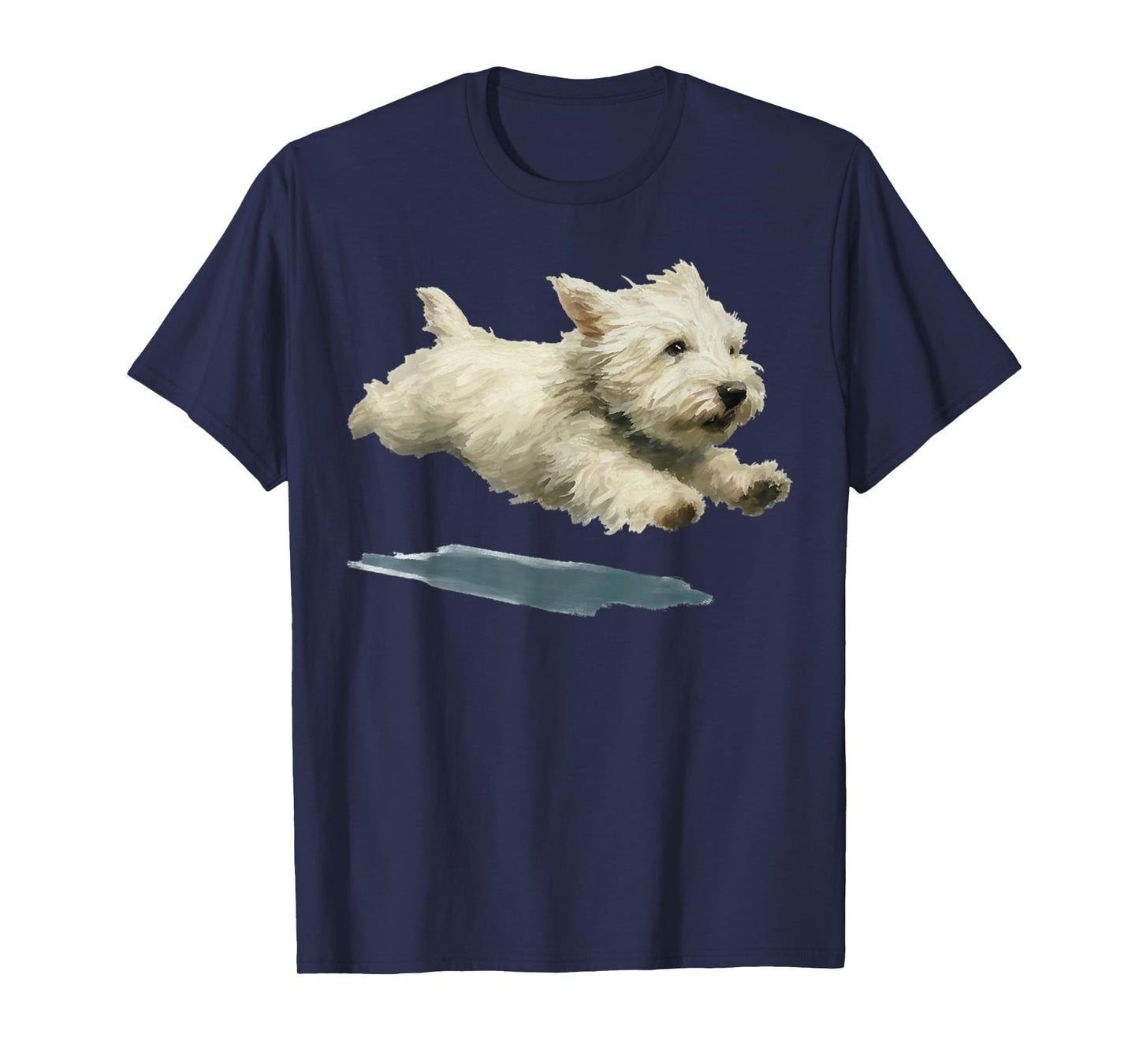 Funny Running Dog Art Print Cute Westie Dog T-Shirt