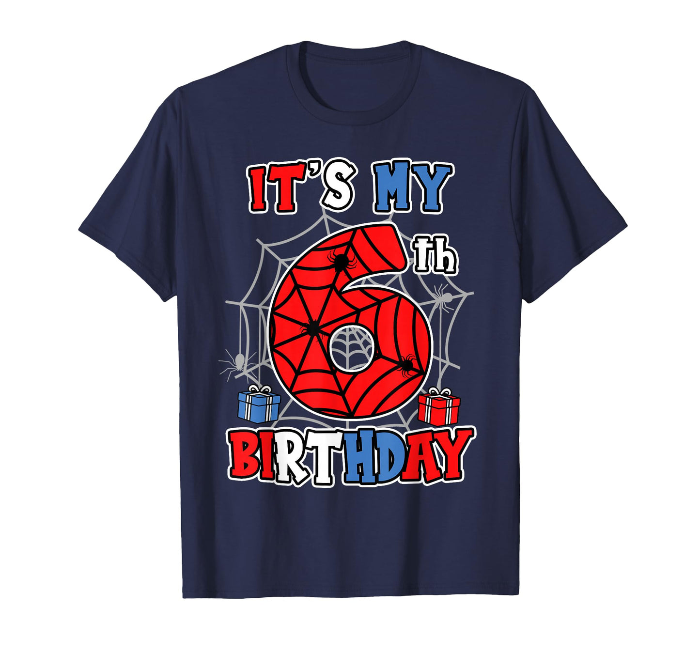 It's My 6th Birthday Spider Theme Party 6 Year Old Boys Kids T-Shirt