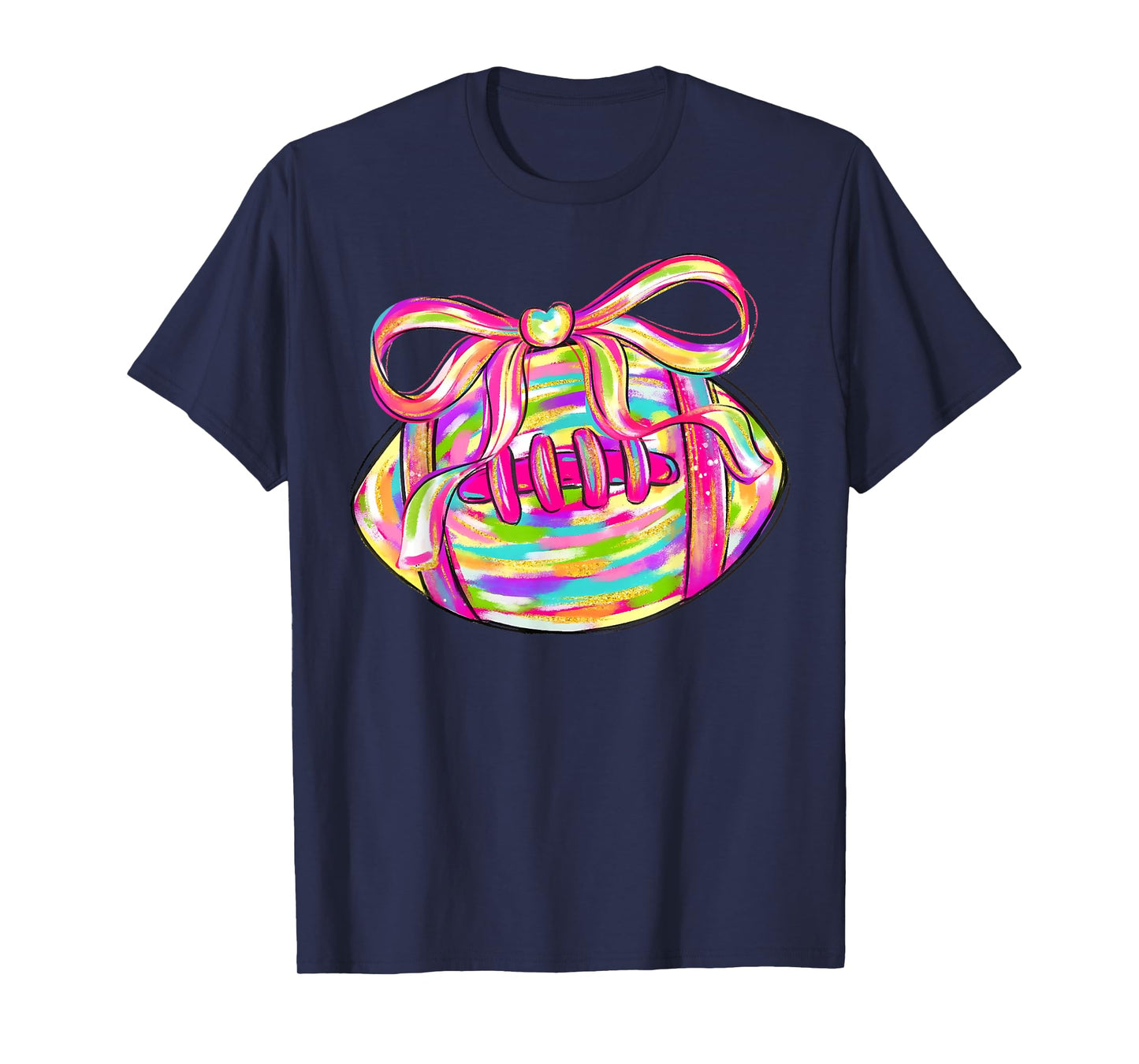 Colorful Football Coquette Bow Game Day Football Lover Women T-Shirt