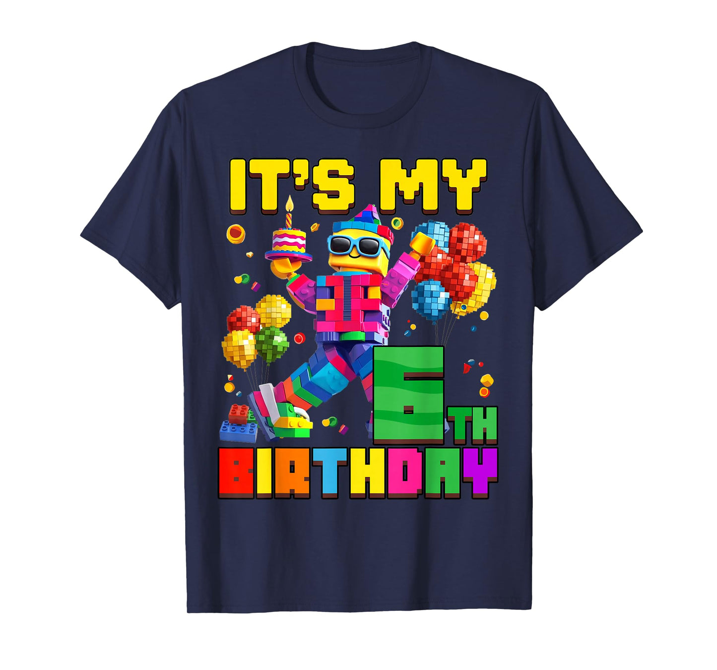 Its My 6th Sixth Birthday Building Brick 6 Years Old Boys T-Shirt