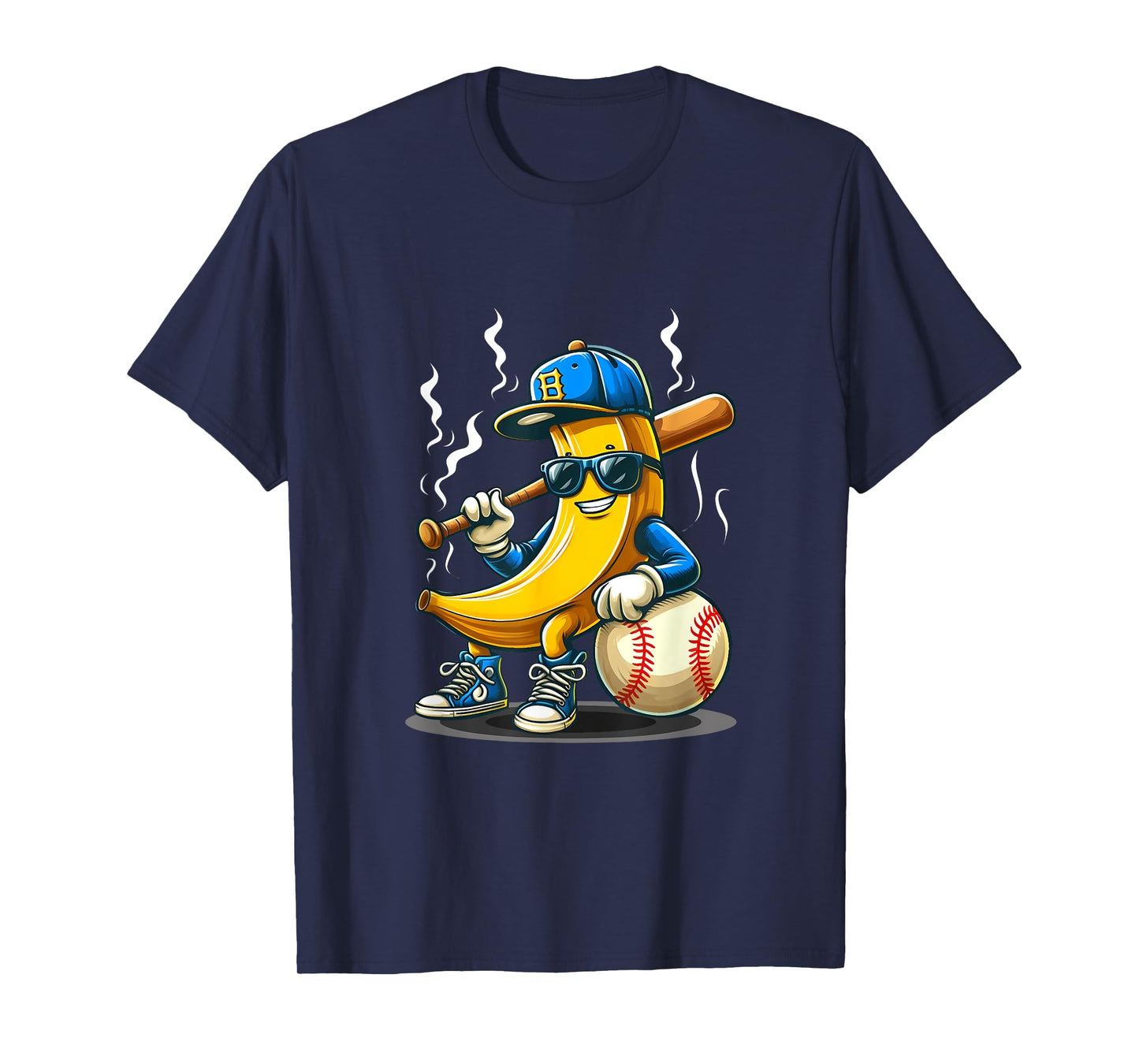 Banana Wearing Sunglasses Hat Playing Baseball Player Fruit T-Shirt