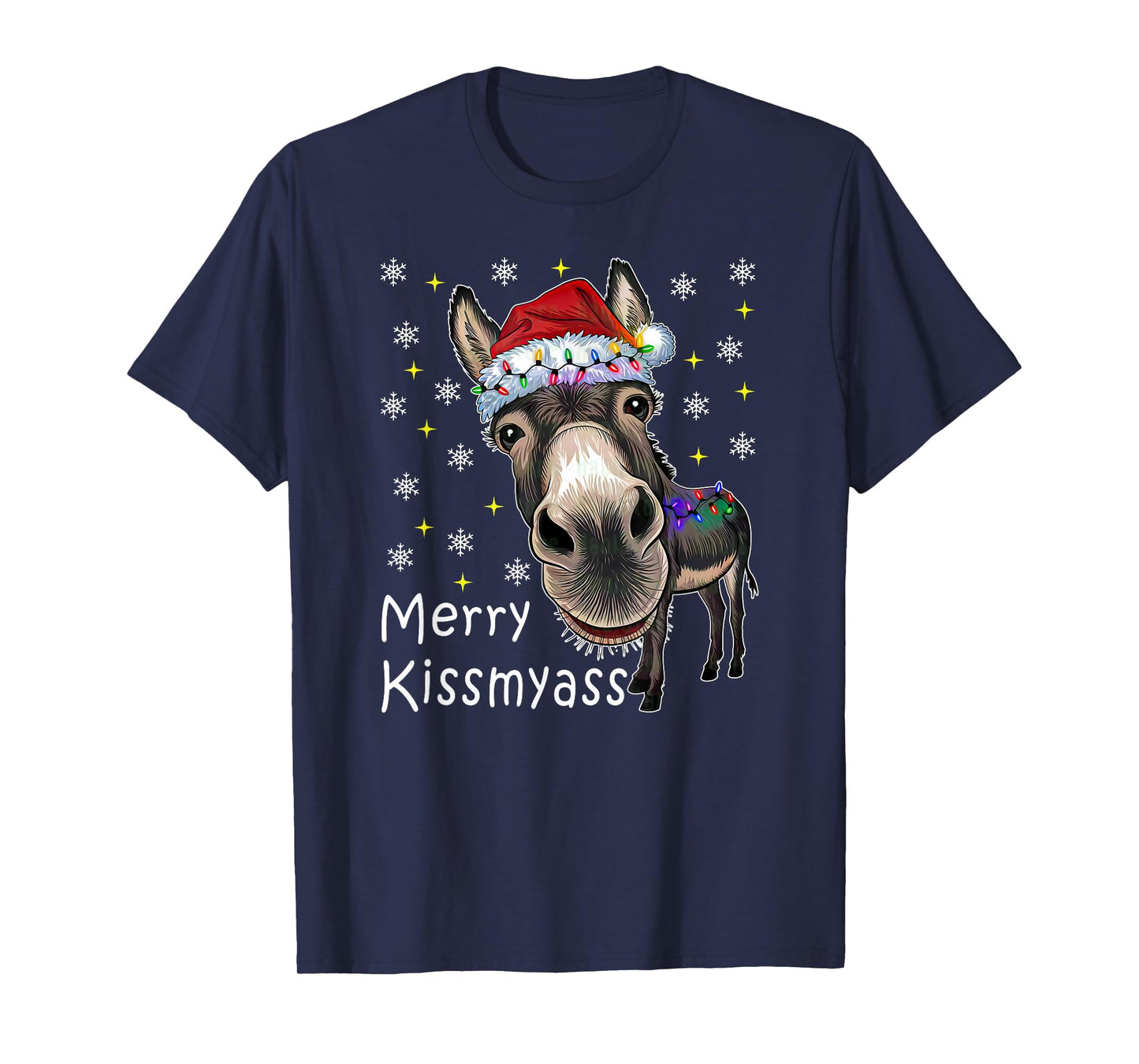 Merry KissMyAss Funny Donkey Christmas Lights Saying Quote T-Shirt
