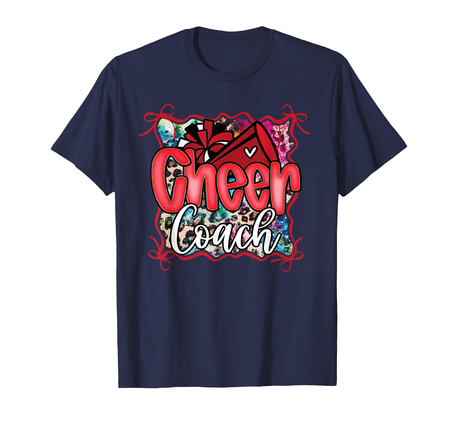 Red Coquette Cheer Coach Dad Cheerleading Pom Megaphone Bow T-Shirt