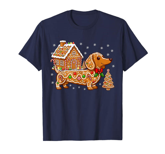 Gingerbread Dachshund Christmas Tree House Cookie Dog Lover T-Shirt