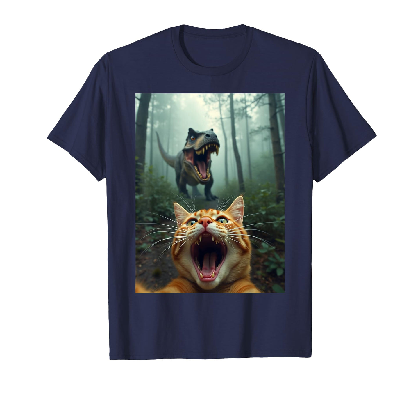 Cat Selfie With T-Rex Dinosaur T-Shirt