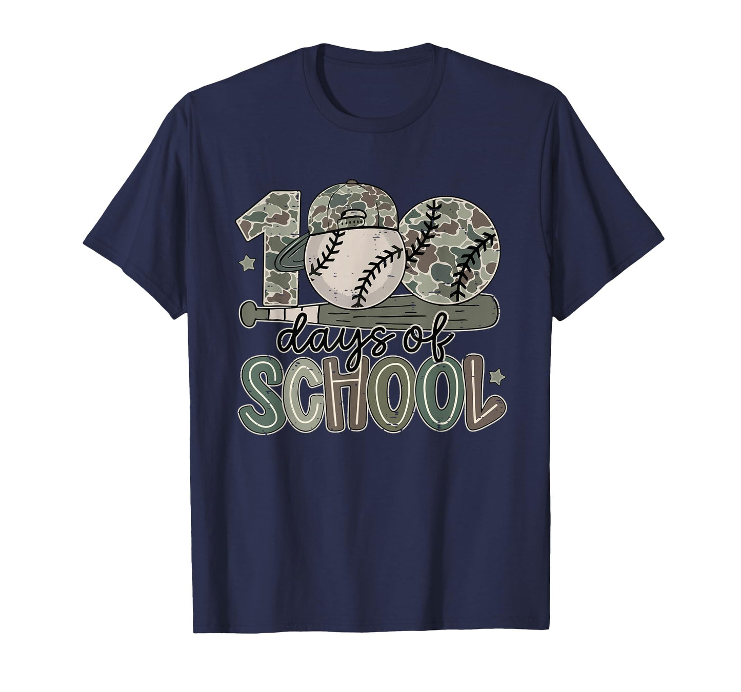100 Days of School Baseball Camo Funny Boys Kids 100th Day T-Shirt