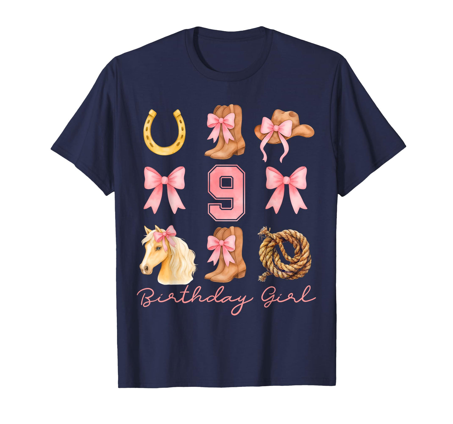 Coquette Bow 9th Birthday Girl Cowgirl 9 Year Old Western T-Shirt
