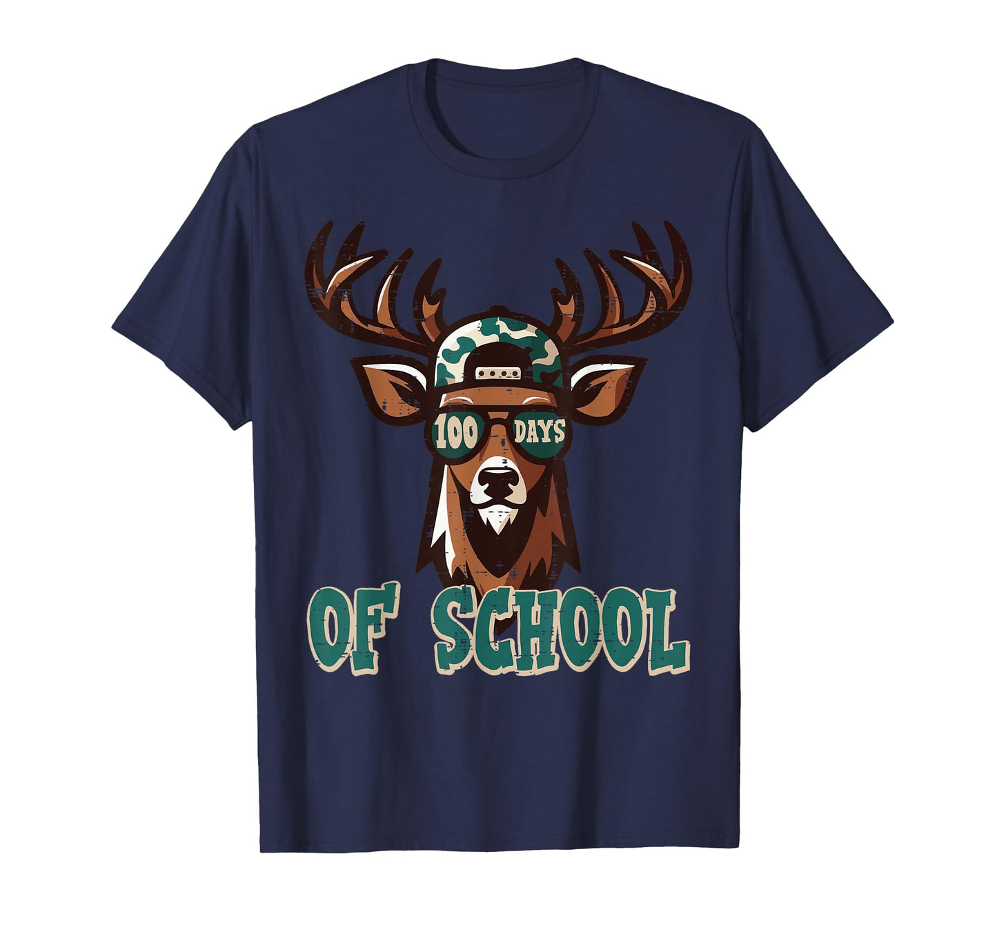 100 Days of School Deer Camo 100th Day Hunting Boys Kids Men T-Shirt