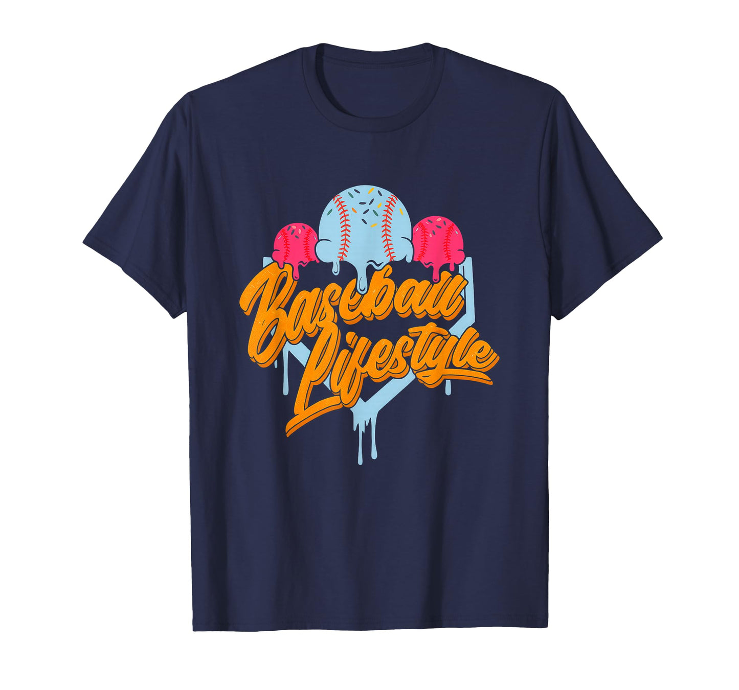 Baseball Lifestyle Home Plate Ice Cream Drip Men Boys Kids T-Shirt