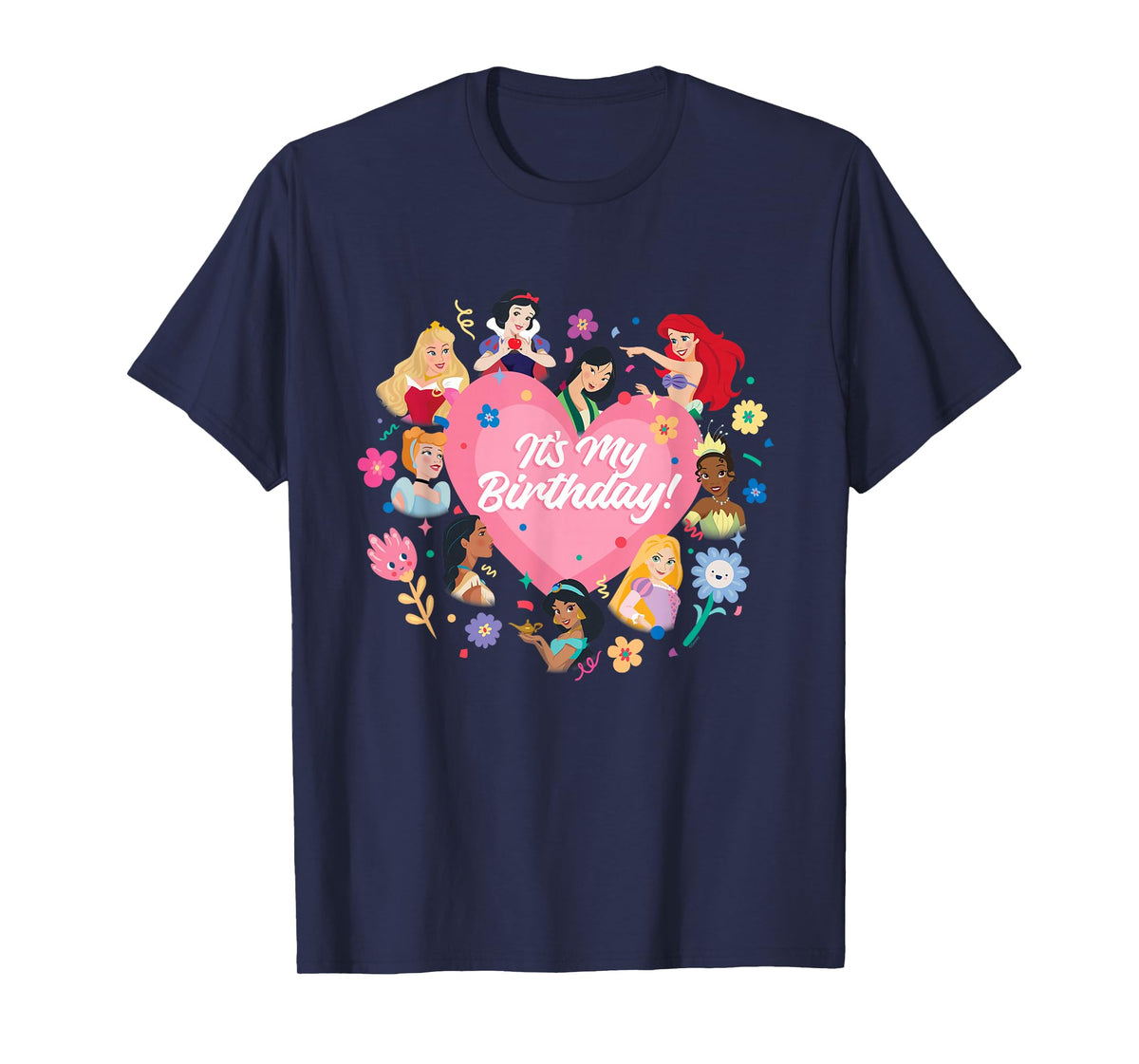 Disney Princess Pink Heart and Flowers It's My Birthday T-Shirt