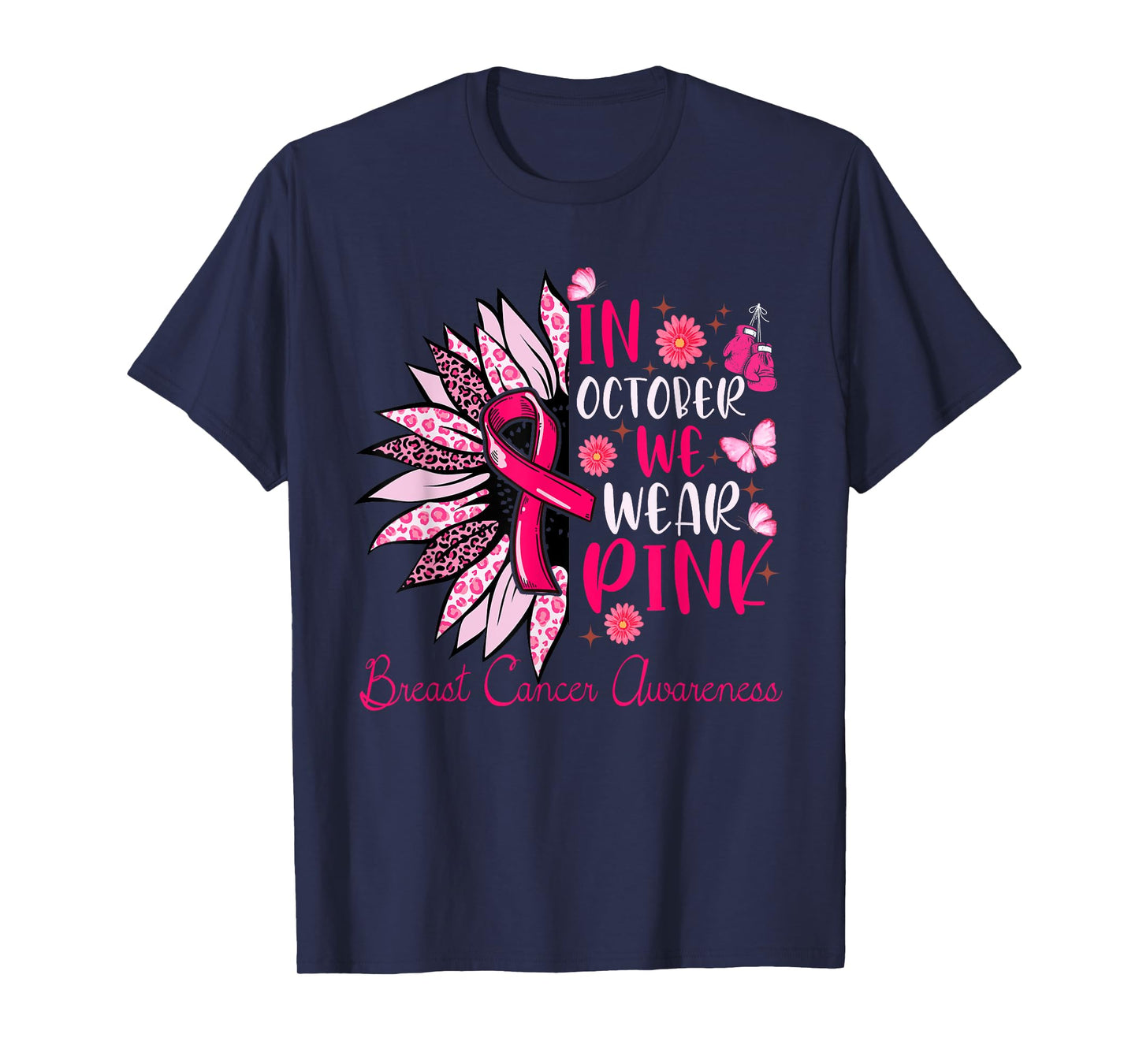 Sunflower Pink Breast Cancer Awareness Women Girls Warrior T-Shirt