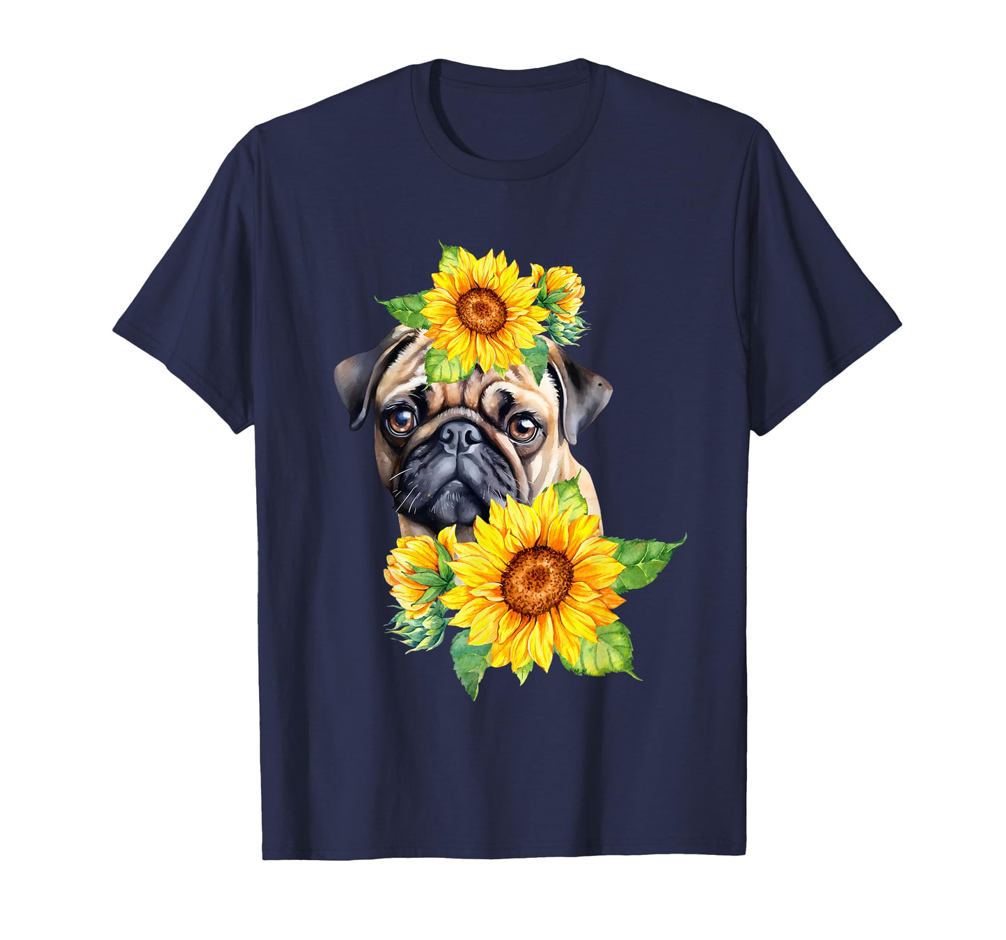Pug Sunflower Dog Mom Dad T-Shirt