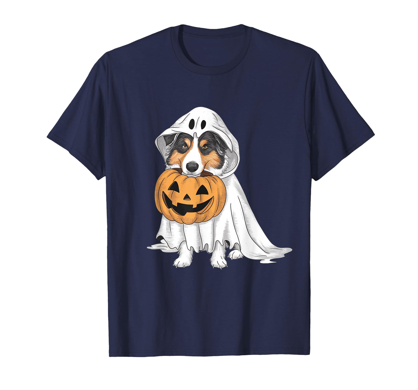 Australian Shepherd Ghost Dog Halloween T-Shirt for Men Women Kids