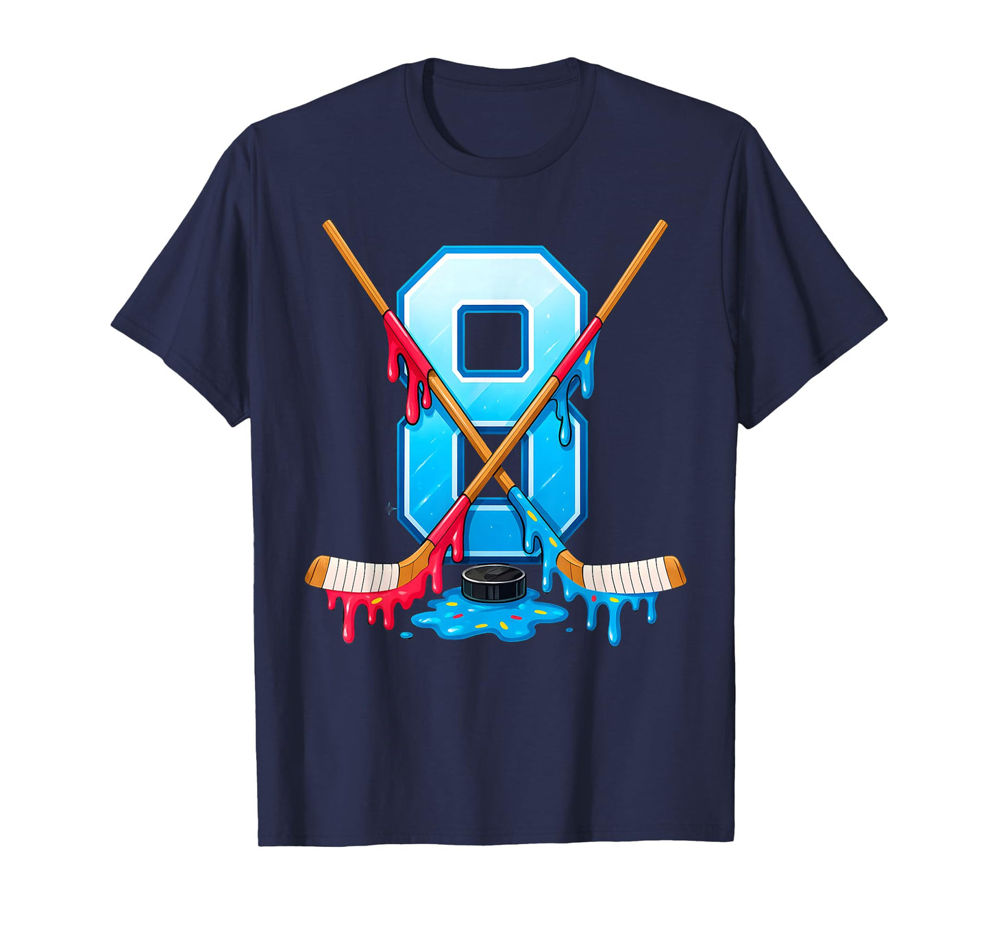 Hockey 8 Year Old Ice Cream Drip Youth 8th Birthday Boys T-Shirt