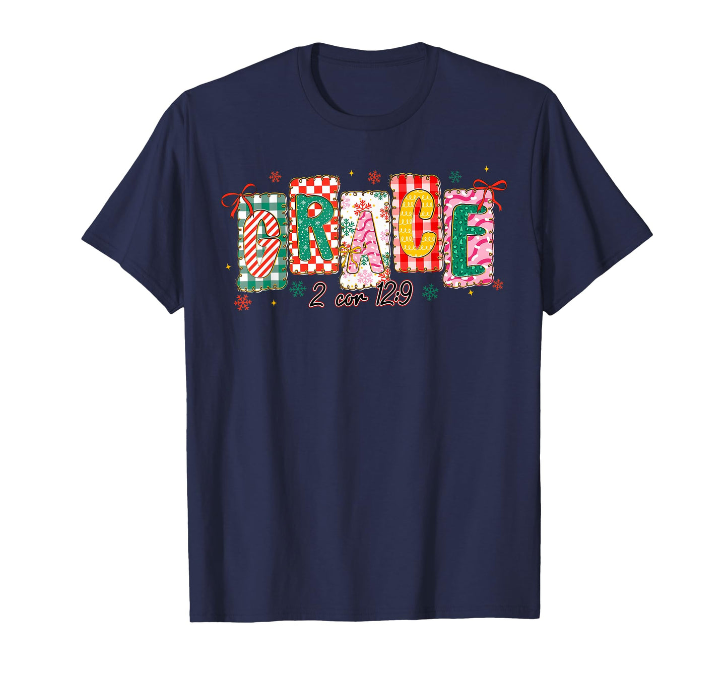 Preppy Grace Bible Verse Christmas Girl Women Coquette Bow T-Shirt