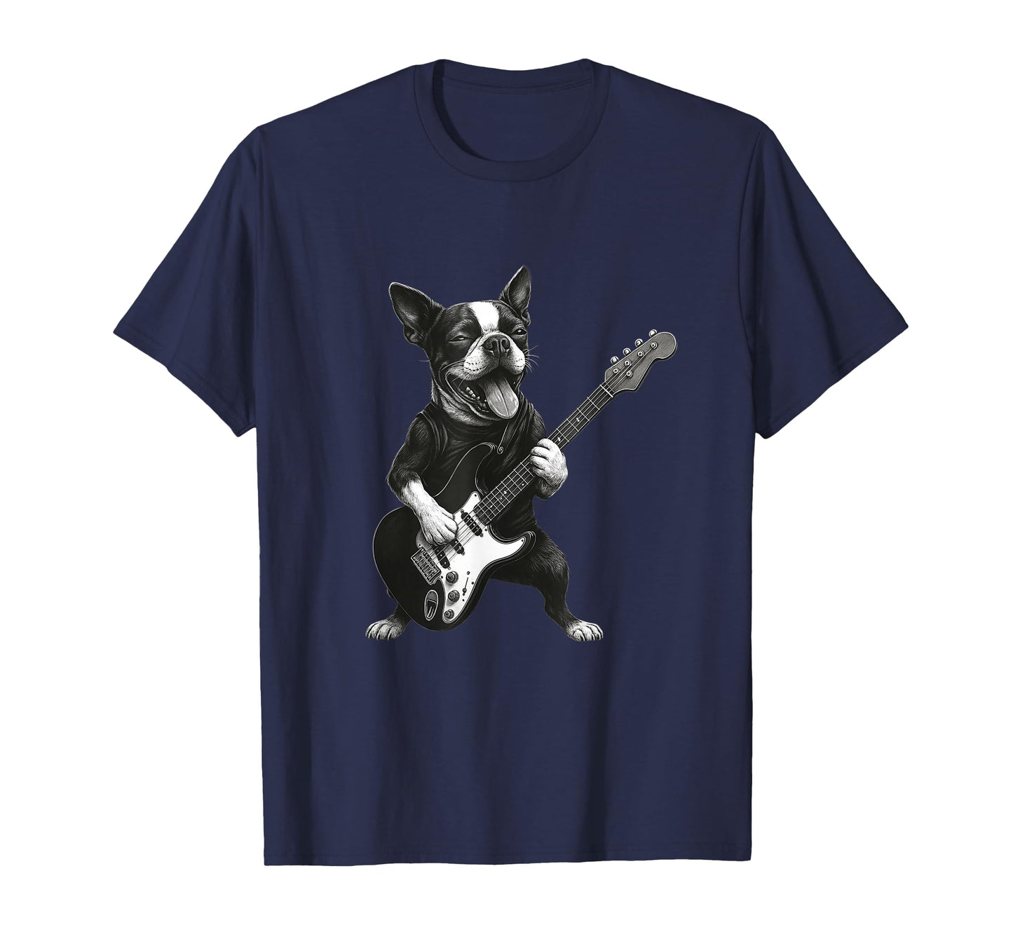 Boston Terrier Playing Guitar Funny Dog Lover T-Shirt