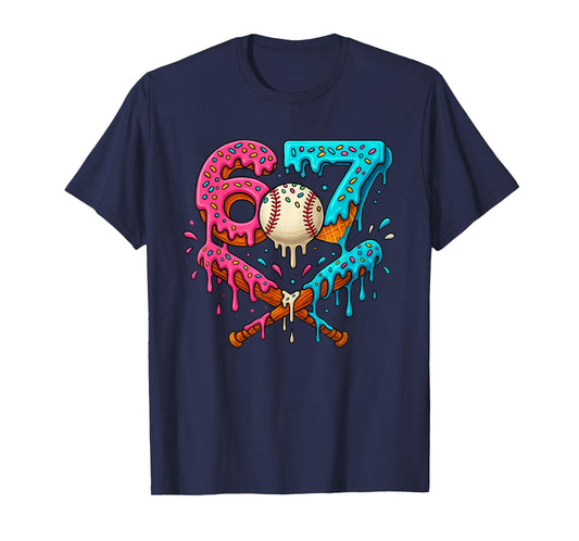 Funny 67 Ice Cream Drip Baseball Meme – Six Seven Gen Alpha. T-Shirt