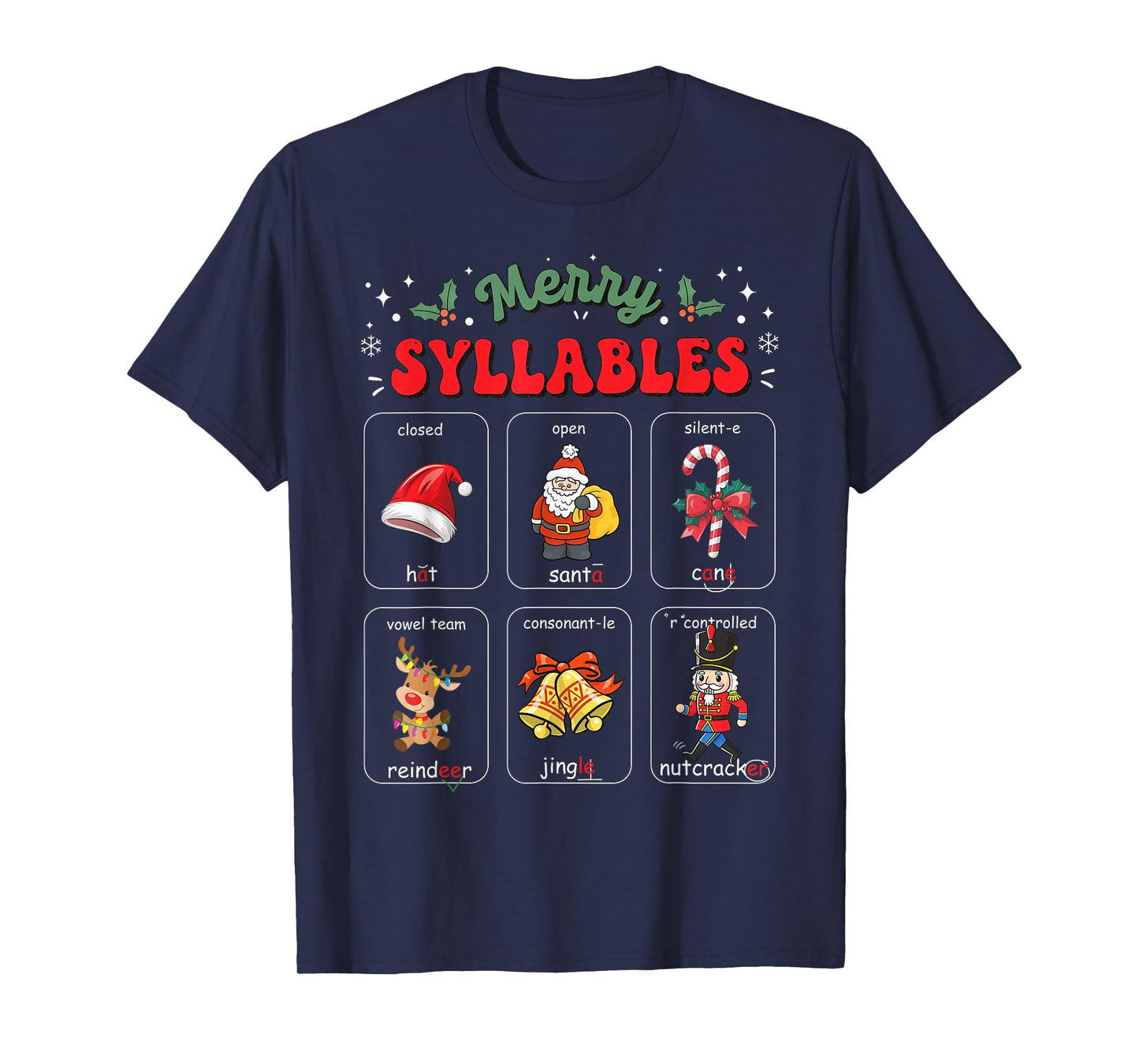 Merry Syllables Xmas Phonics Reading Teacher Holiday Pajamas T-Shirt