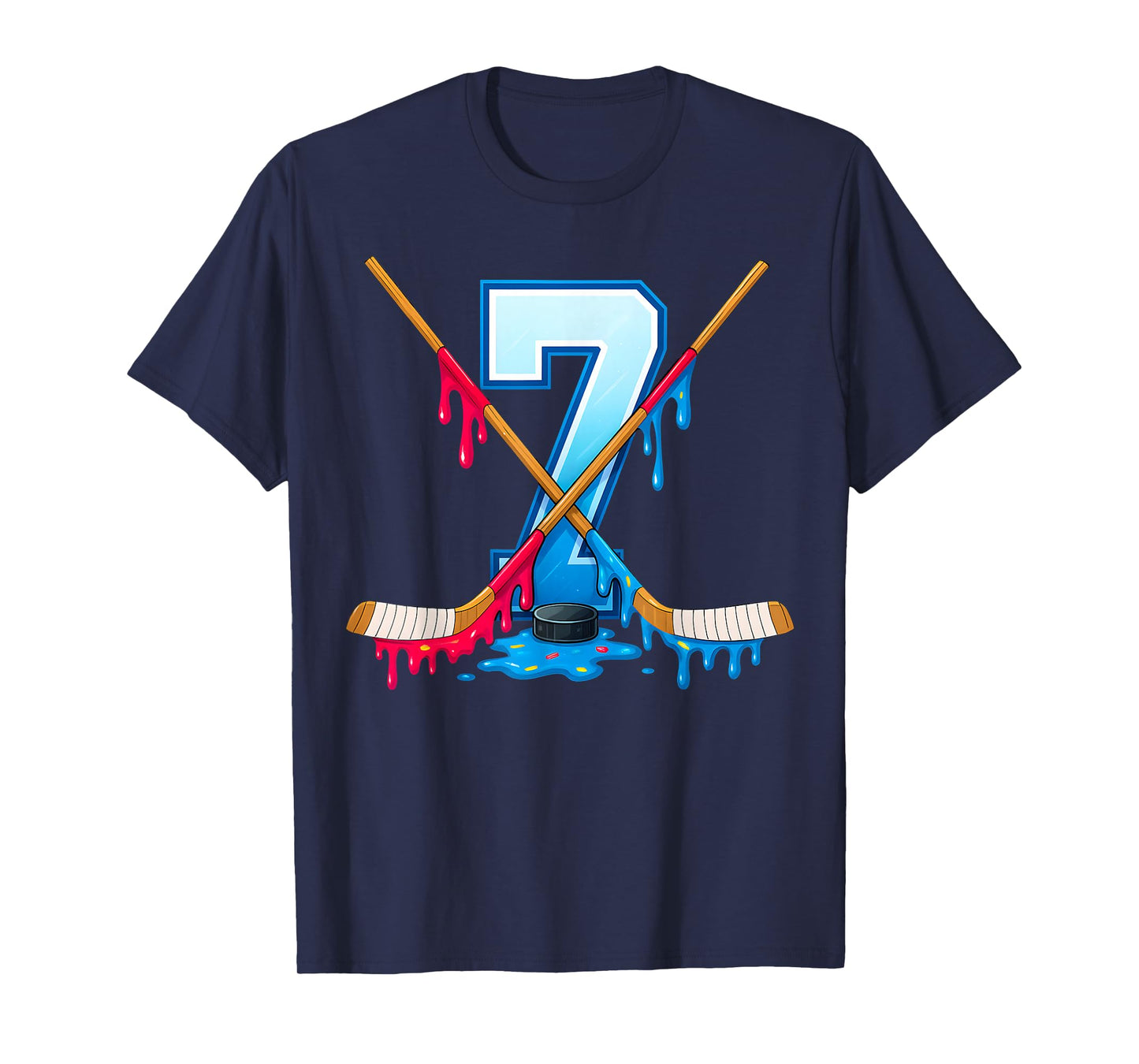 Hockey 7 Year Old Ice Cream Drip Youth 7th Birthday Boys T-Shirt