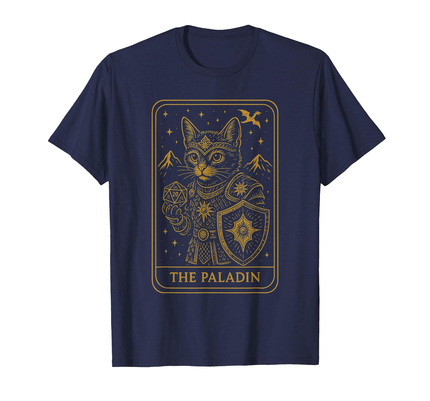 RPG Gamer Paladin D20 Dice Nerdy Geek Cat Men Women Kids T-Shirt