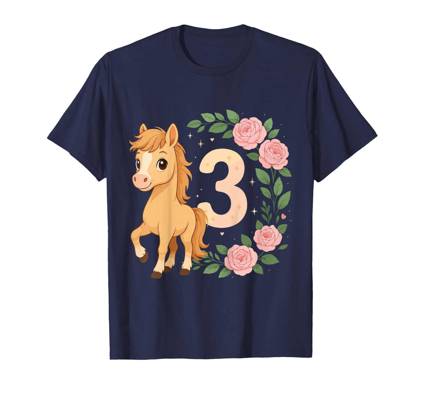 3rd Birthday Girl Pony Horse Flowers 3 Years Old T-Shirt