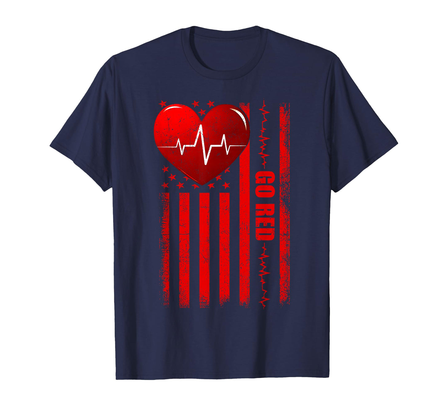 Go Red USA Flag American Heart Disease Awareness Men Women T-Shirt