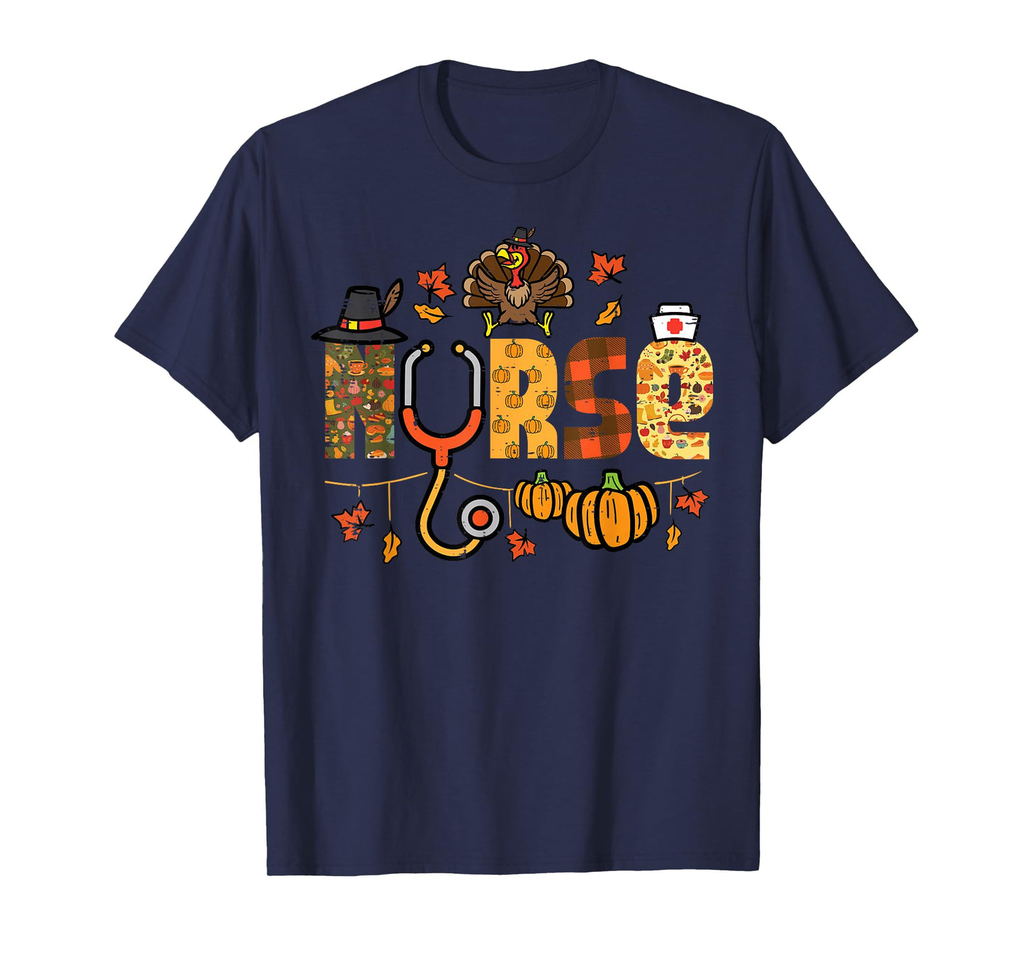 Thanksgiving Nurse Stethoscope Fall Scrub Top ER Men Women T-Shirt
