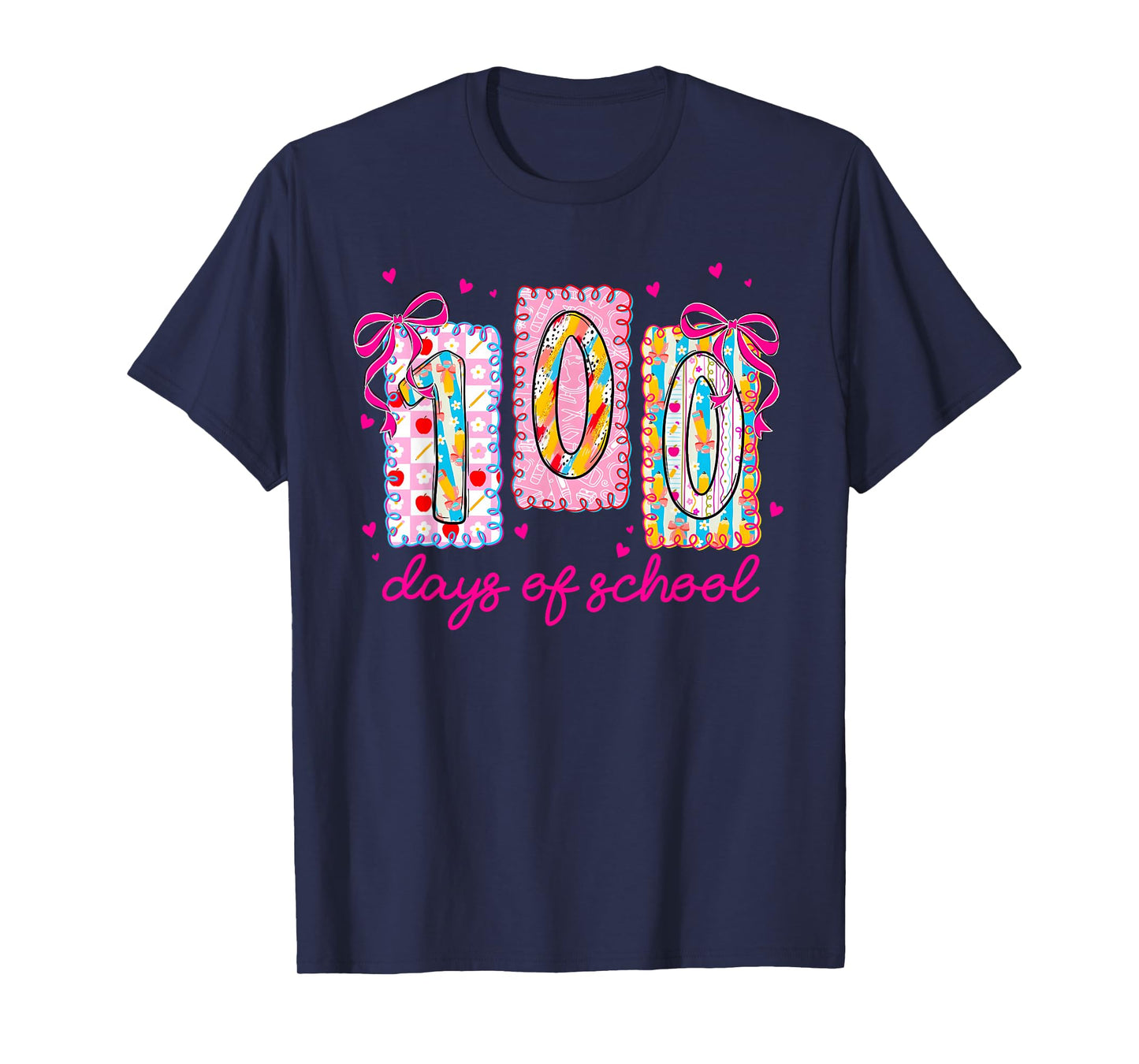 Preppy 100 Days of School Coquette Bow 100th Day of School T-Shirt