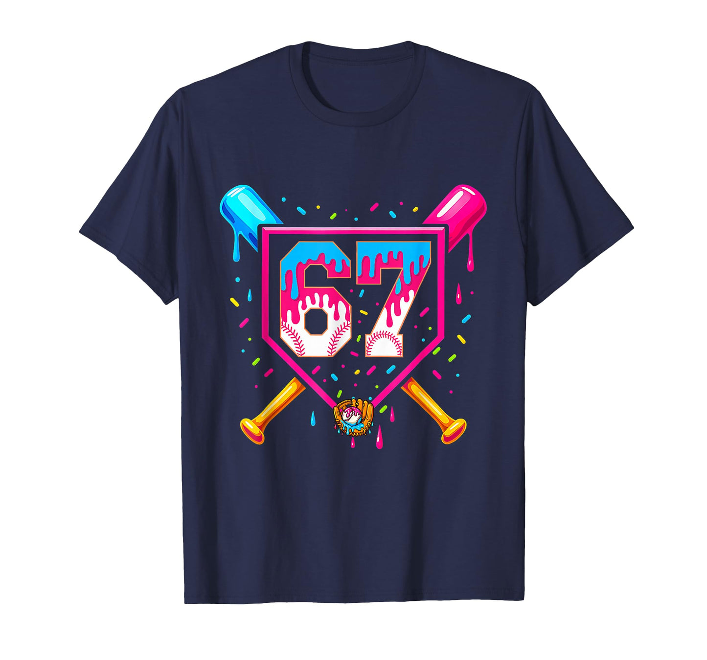 Baseball Ice Cream Drip Number 67 Player 67th Birthday 67 T-Shirt