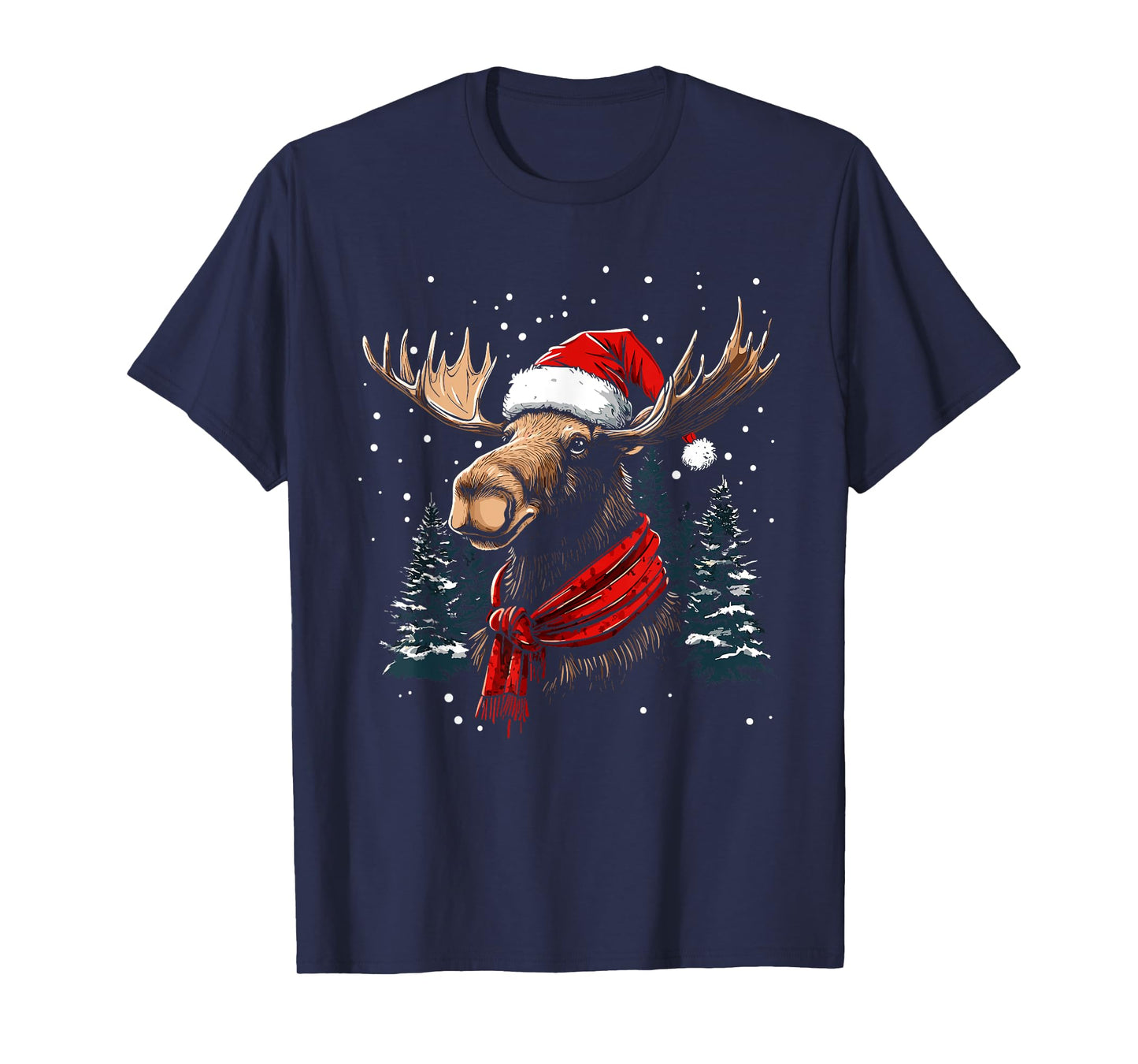 Moose Santa Hat Christmas Pajama Funny Moose Xmas T-Shirt