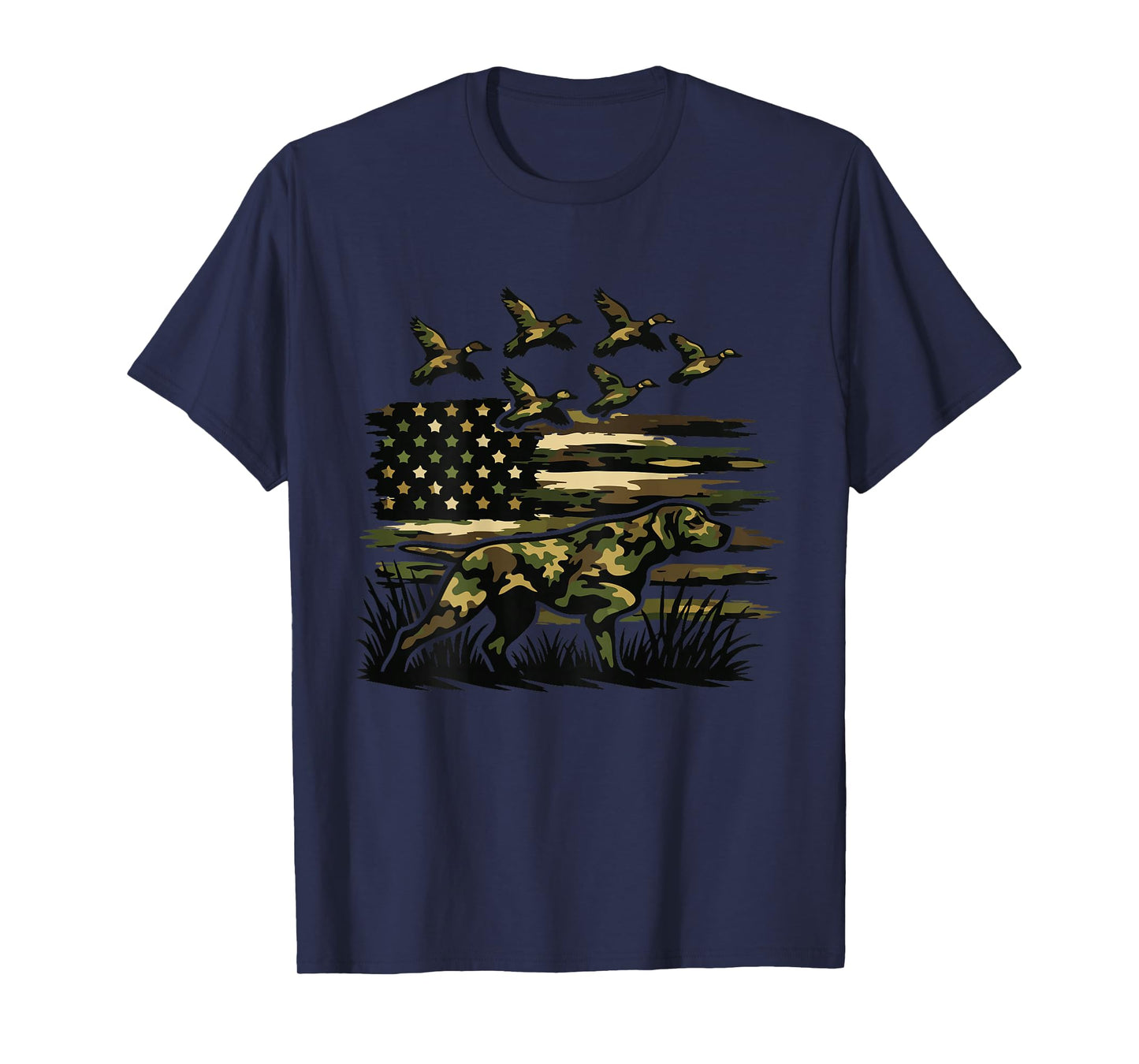Youth Camo Mallard Duck Hunting Dog Camouflage American Flag T-Shirt