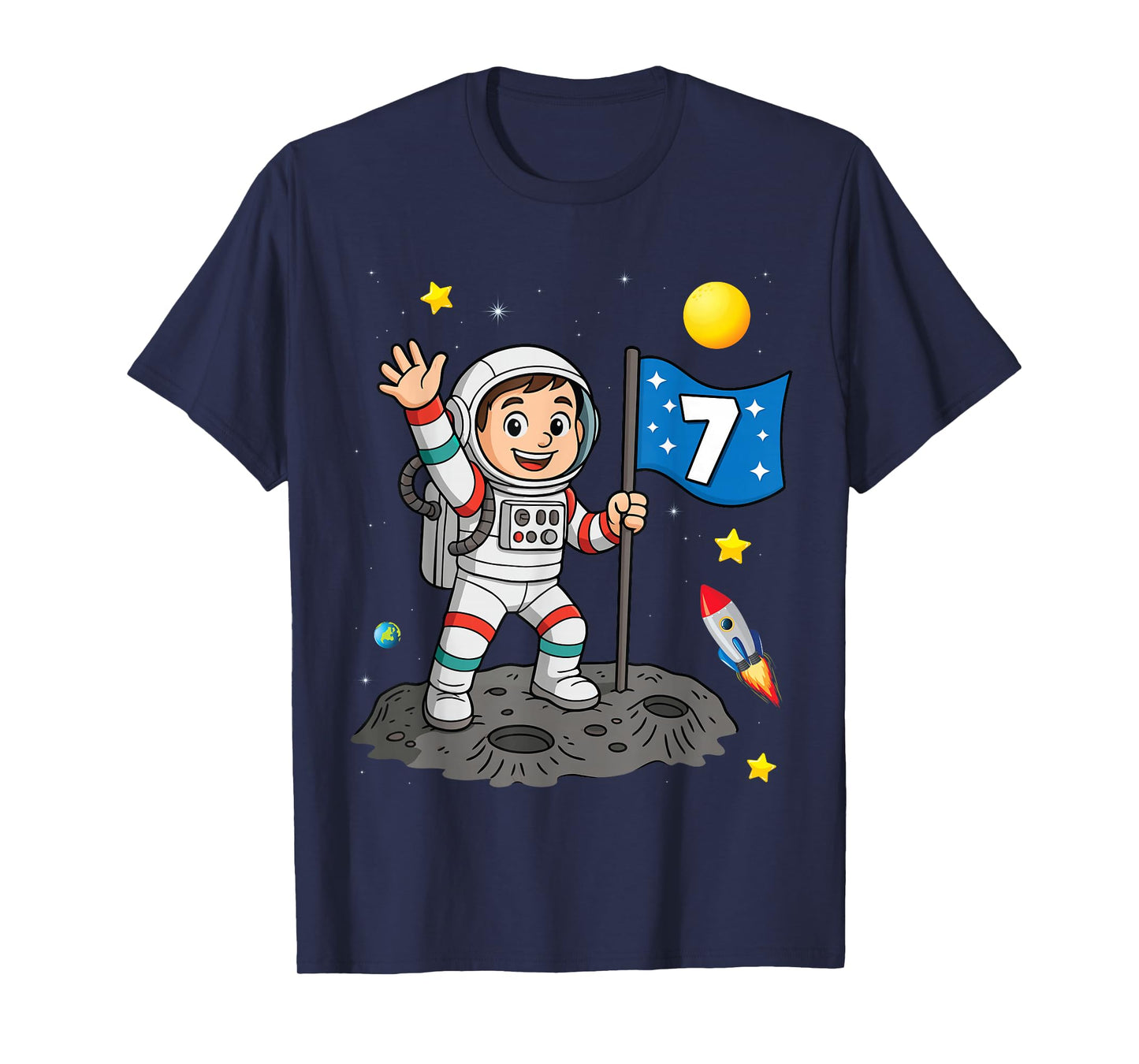 7yr 7th Boys Girls Astronaut Space Birthday 7 Years Old T-Shirt
