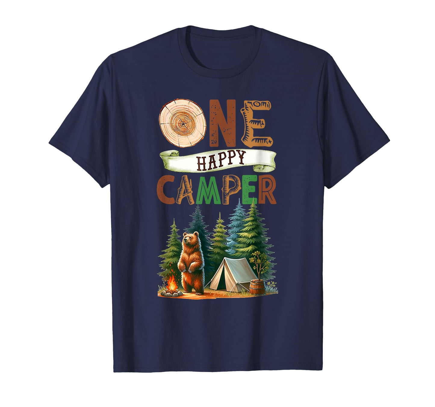 One Happy Camper First Birthday Family Camping Bear Party T-Shirt