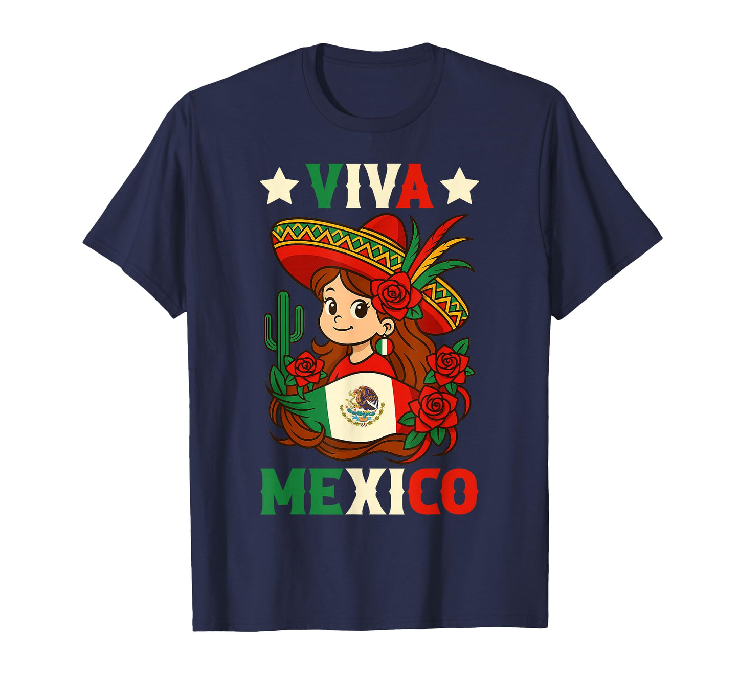 Viva Mexico Mexican Girl Flag Kids Independence Day T-Shirt