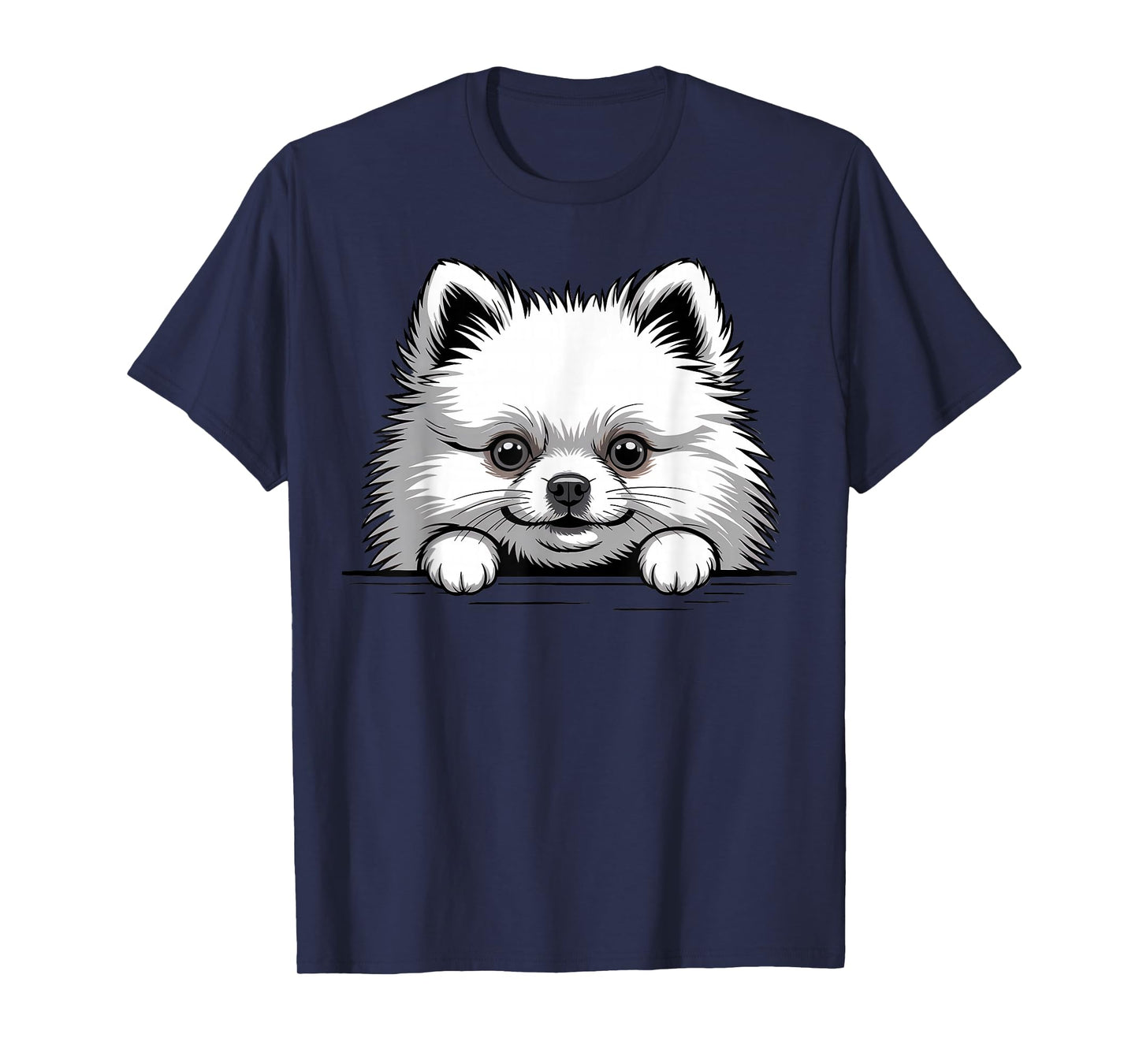 White Pomeranian Funny Peeking Pocket Puppy Dog Lover T-Shirt