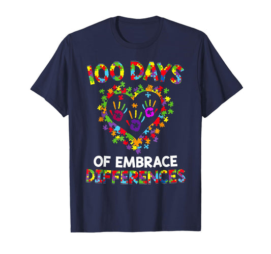 100 Days of Embracing Autism 100th Day School SPED Teacher T-Shirt