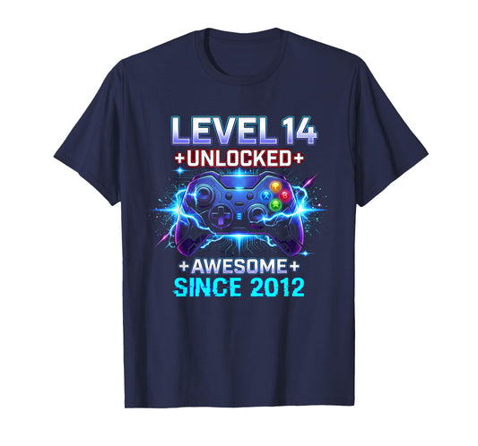 Level 14 Unlocked Awesome Since 2012 14th Birthday Boy Gamer T-Shirt