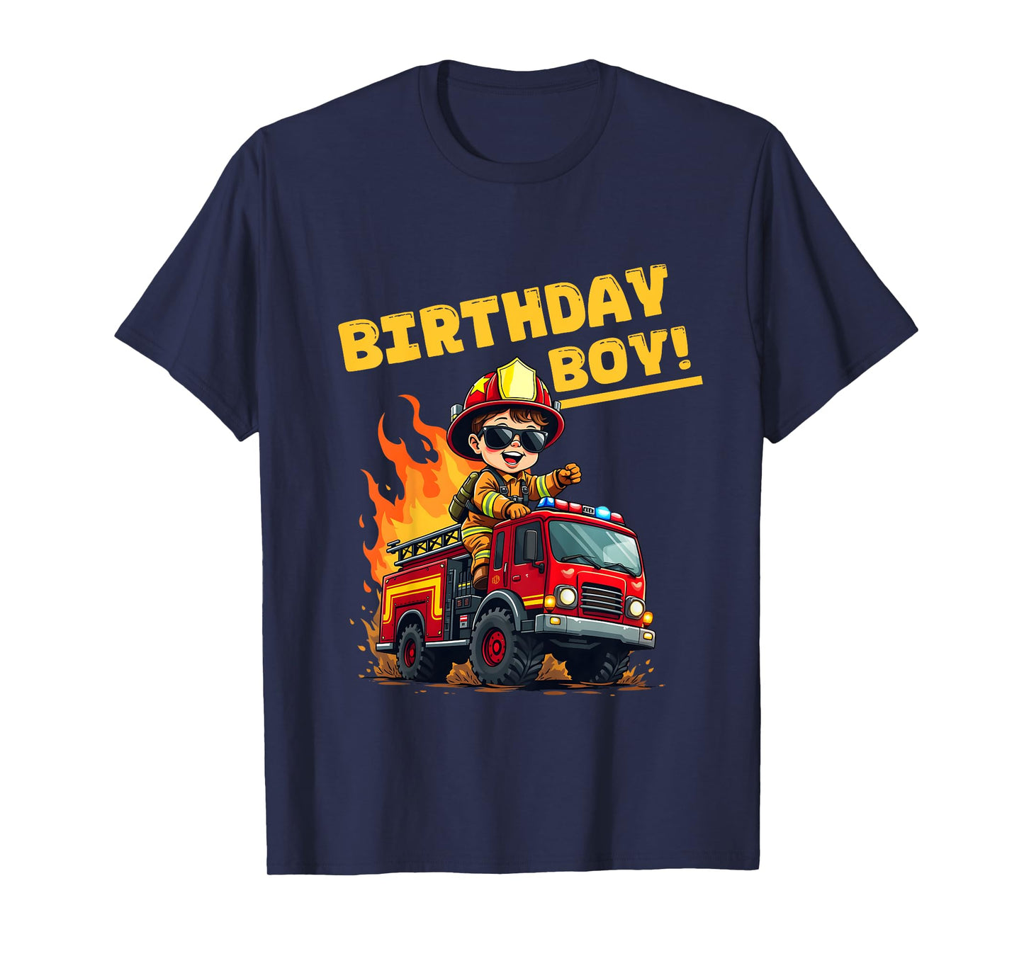 Kids Boys Birthday Fire Truck Firefighter Toddler Bday Party fun T-Shirt